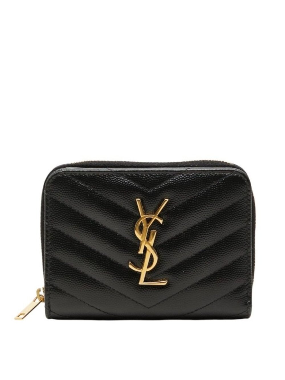 Saint Laurent YSL Logo V-stitch Bifold Wallet Black Caviar Leather